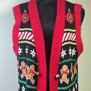 Merry & Brite Ugly Christmas Open Cardigan W/Bells Holiday Parties Festive